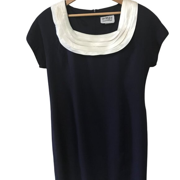 Virgo Fashions Vintage Pleated Collar Dress: 70s Navy White, Size 14 - Picture 8 of 11